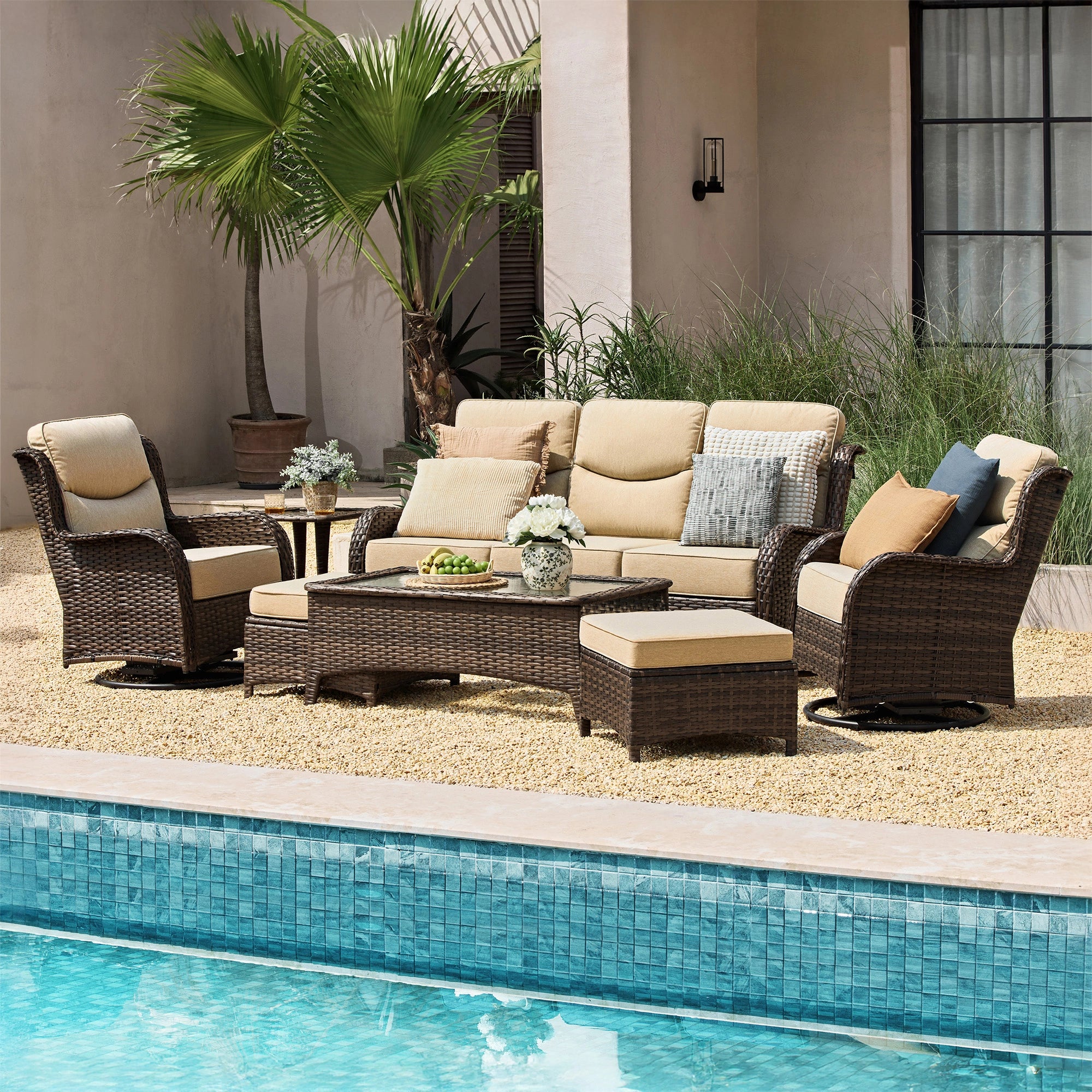 Hawthorne 9 Piece All Weather Outdoor Wicker Furniture Set With Removable khaki Covers
