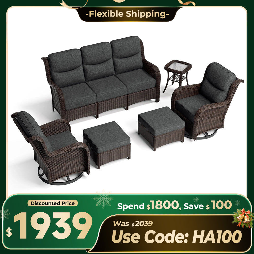 【Extra $100 OFF | CODE: HA100】Ardenelle Luxury 6 Piece Patio Wicker Sofa Set With Ottomans, Side tables And Covers