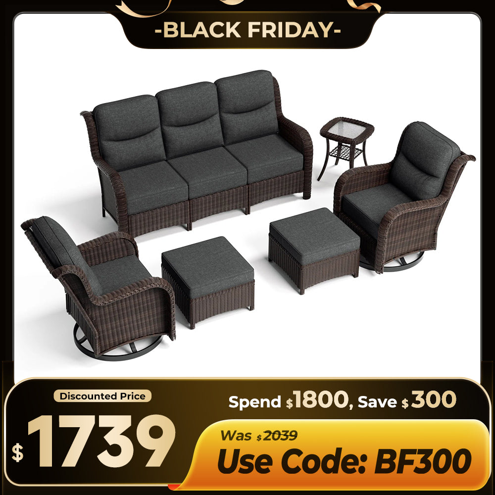 【Extra $300 OFF | CODE: BF300】Ardenelle Luxury 6 Piece Patio Wicker Sofa Set With Ottomans, Side tables And Covers