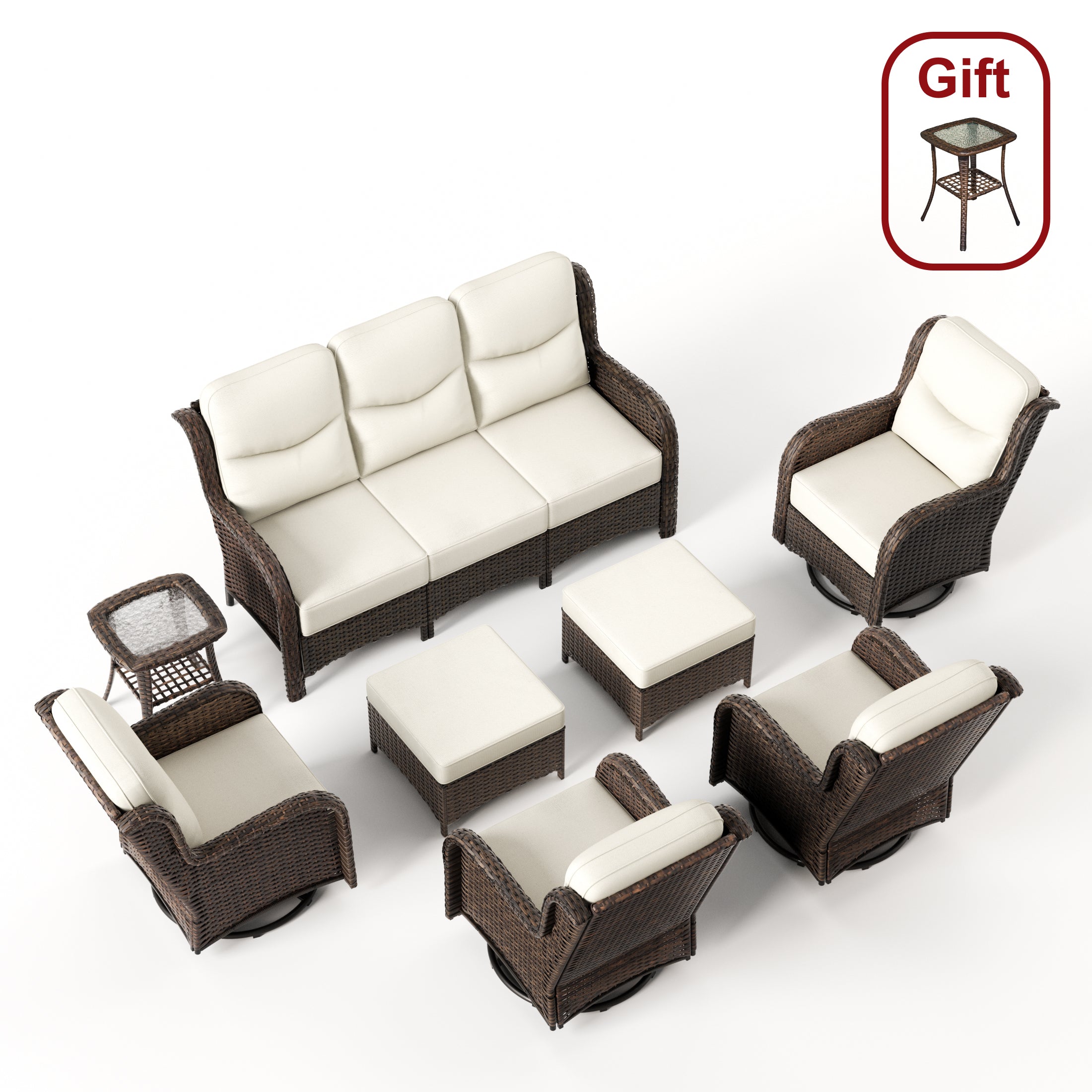 Hawthorne 8 Piece Outdoor Wicker Sofa Set With Swivel Chairs & Ottomans For Backyard