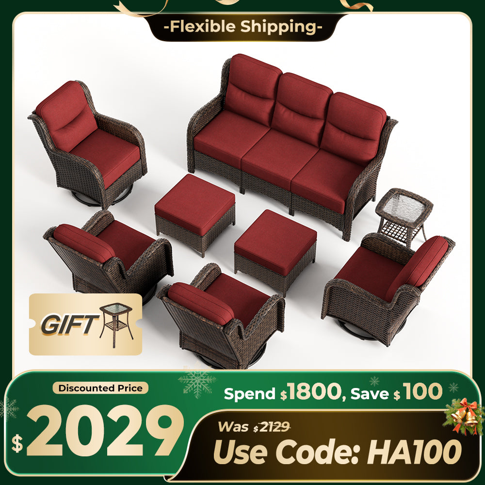【Extra $100 OFF | CODE: HA100】Hawthorne 8 Piece Outdoor Wicker Sofa Set With Swivel Chairs & Ottomans For Backyard