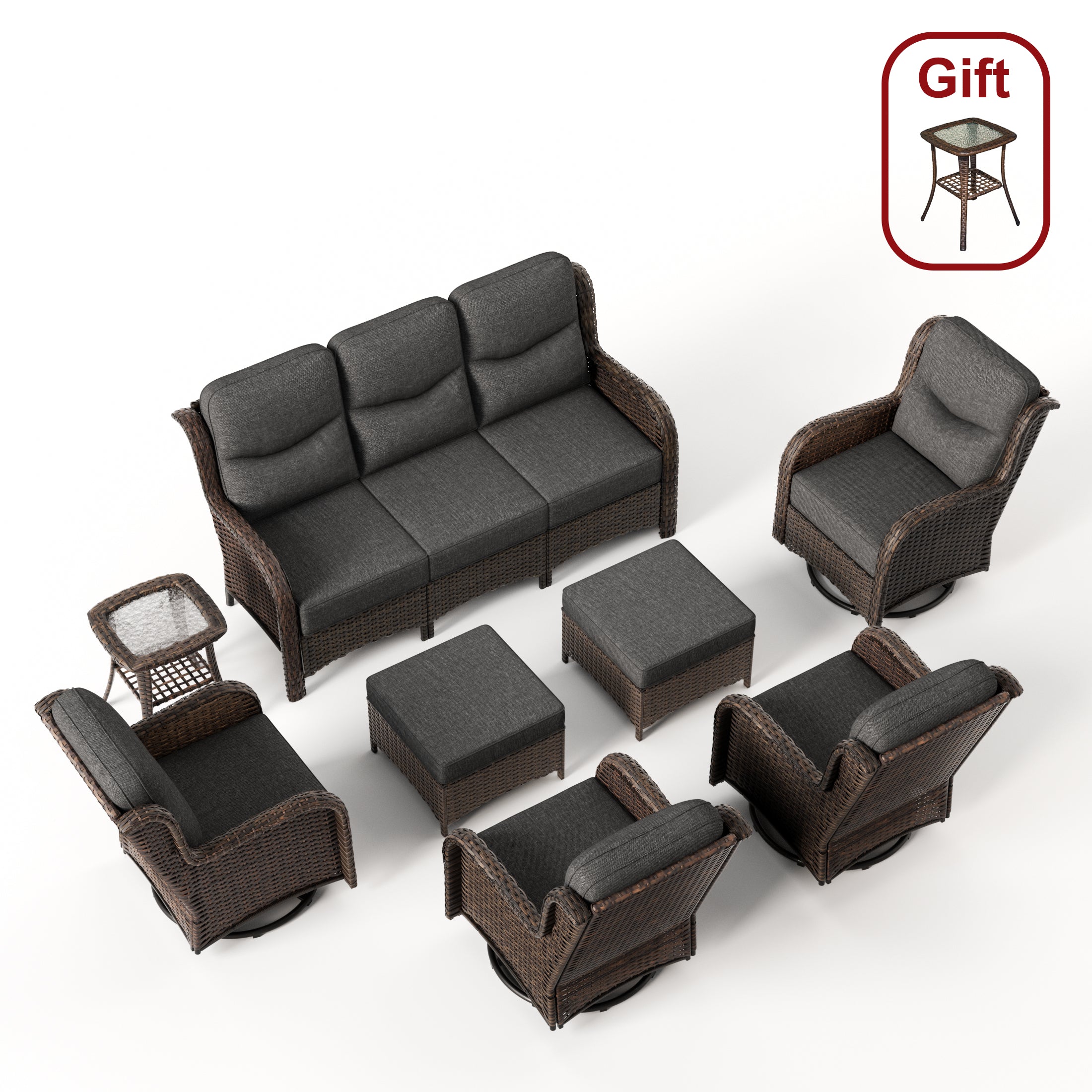 Hawthorne 8 Piece Outdoor Wicker Sofa Set With Swivel Chairs & Ottomans For Backyard