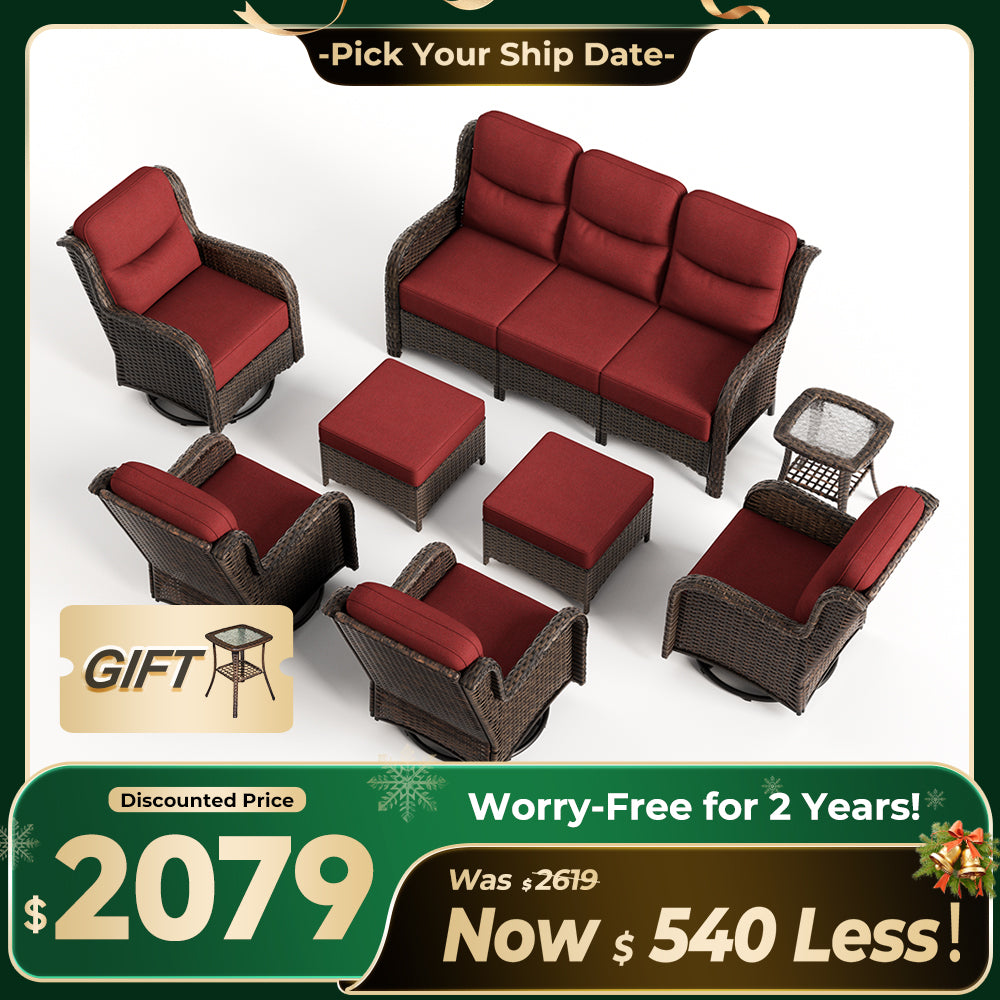 Hawthorne 8 Piece Outdoor Wicker Sofa Set With Swivel Chairs & Ottomans For Backyard