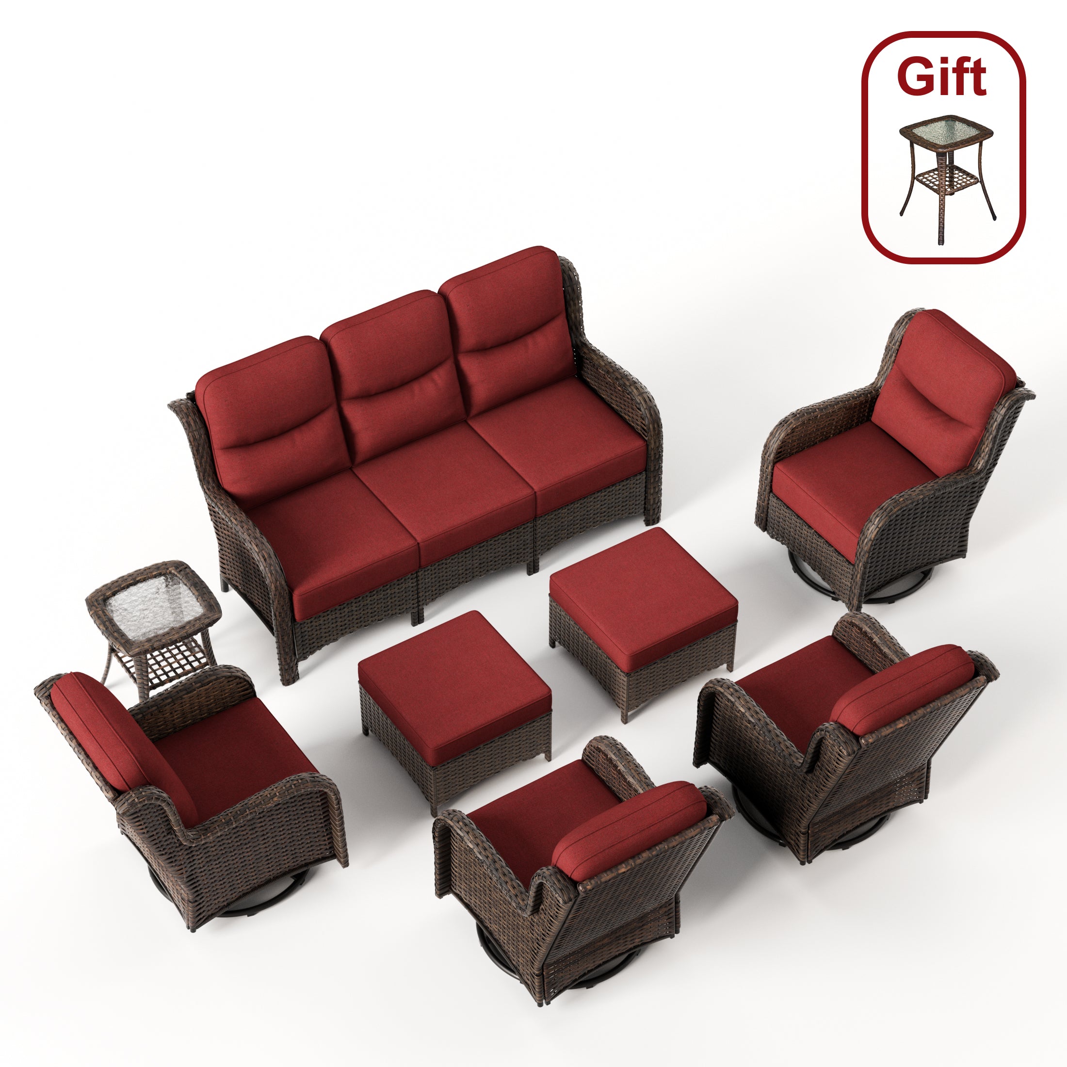 Hawthorne 8 Piece Outdoor Wicker Sofa Set With Swivel Chairs & Ottomans For Backyard