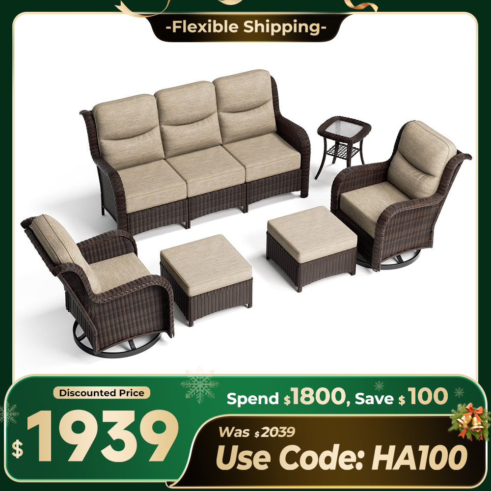 【Extra $100 OFF | CODE: HA100】Ardenelle Luxury 6 Piece Patio Wicker Sofa Set With Ottomans, Side tables And Covers