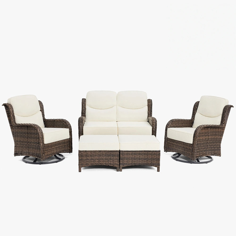 Hawthorne 5 Pieces Patio Wicker Loveseat Set With Ottomans