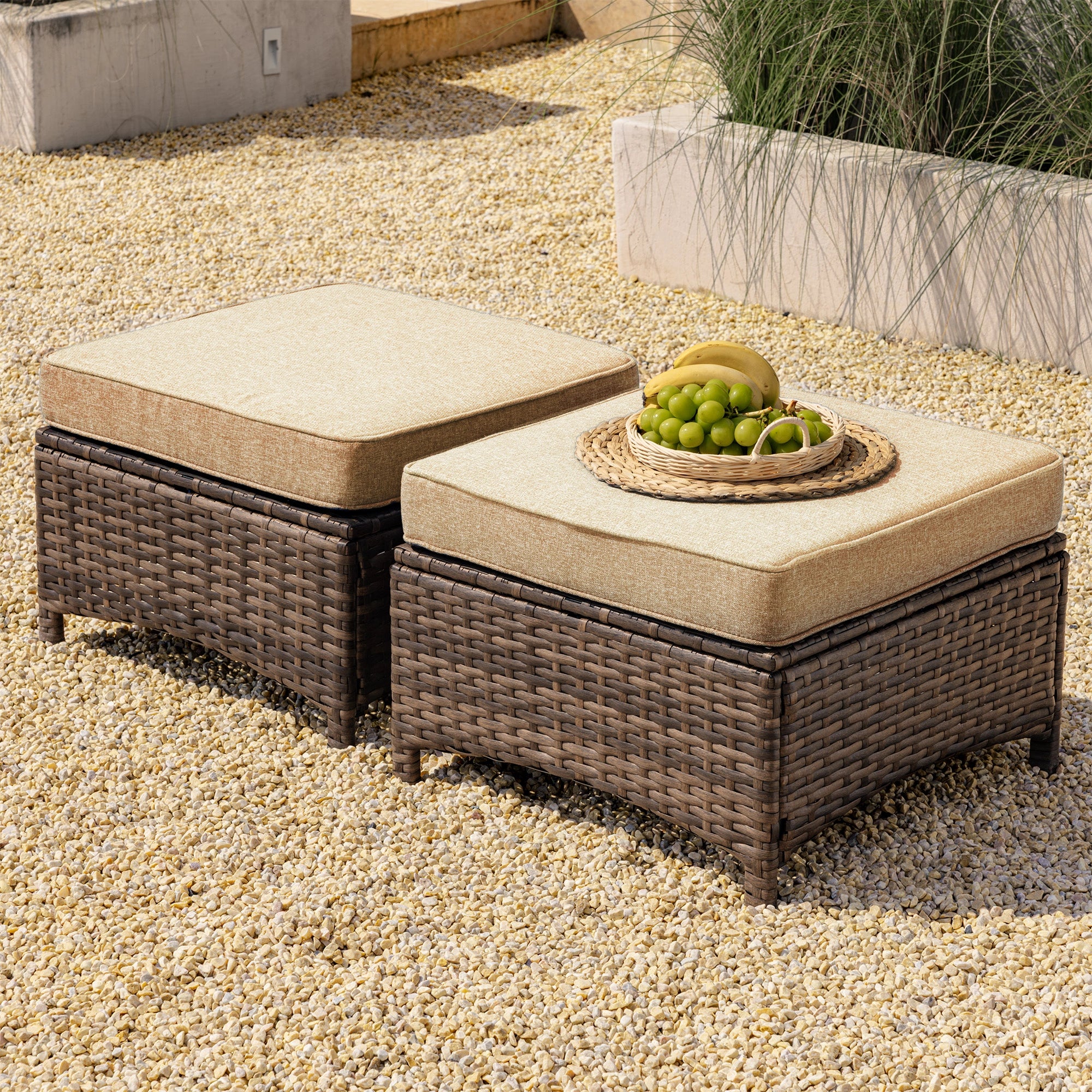Hawthorne 2 Pack Multifunctional Outdoor Wicker Ottomans for Sofa and Chairs