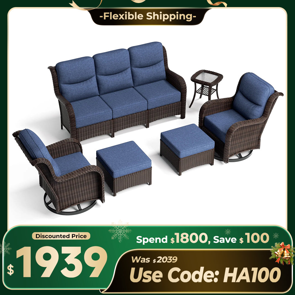 【Extra $100 OFF | CODE: HA100】Ardenelle Luxury 6 Piece Patio Wicker Sofa Set With Ottomans, Side tables And Covers