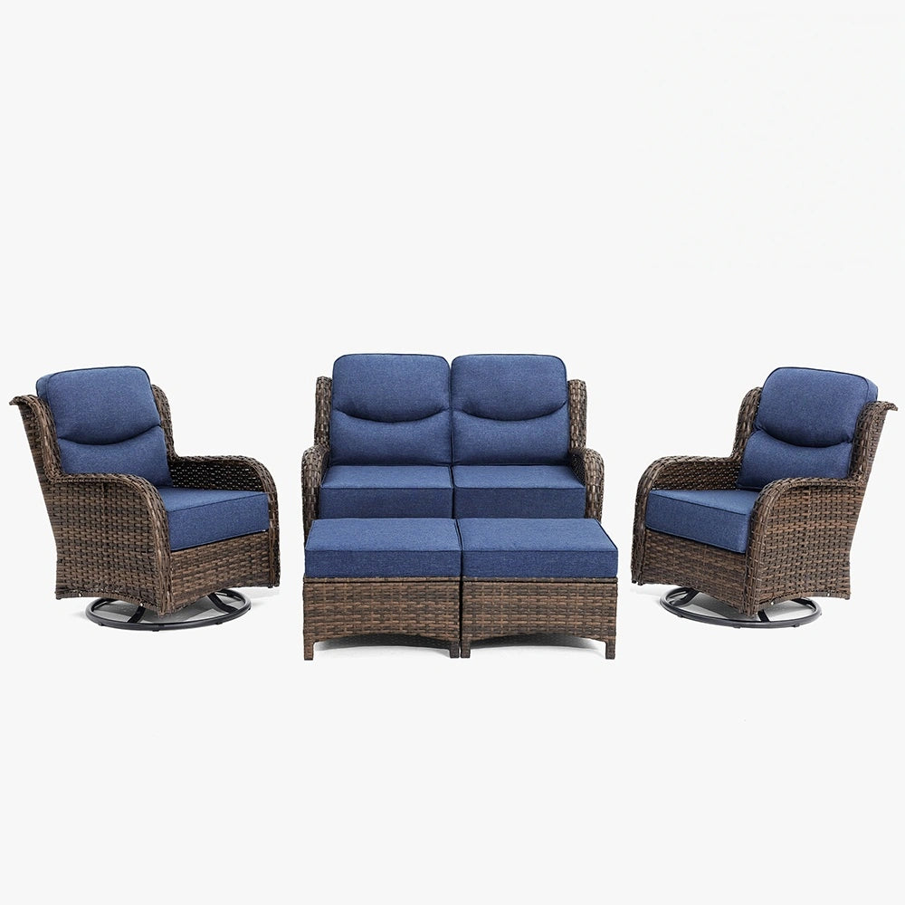 Hawthorne 5 Pieces Patio Wicker Loveseat Set With Ottomans