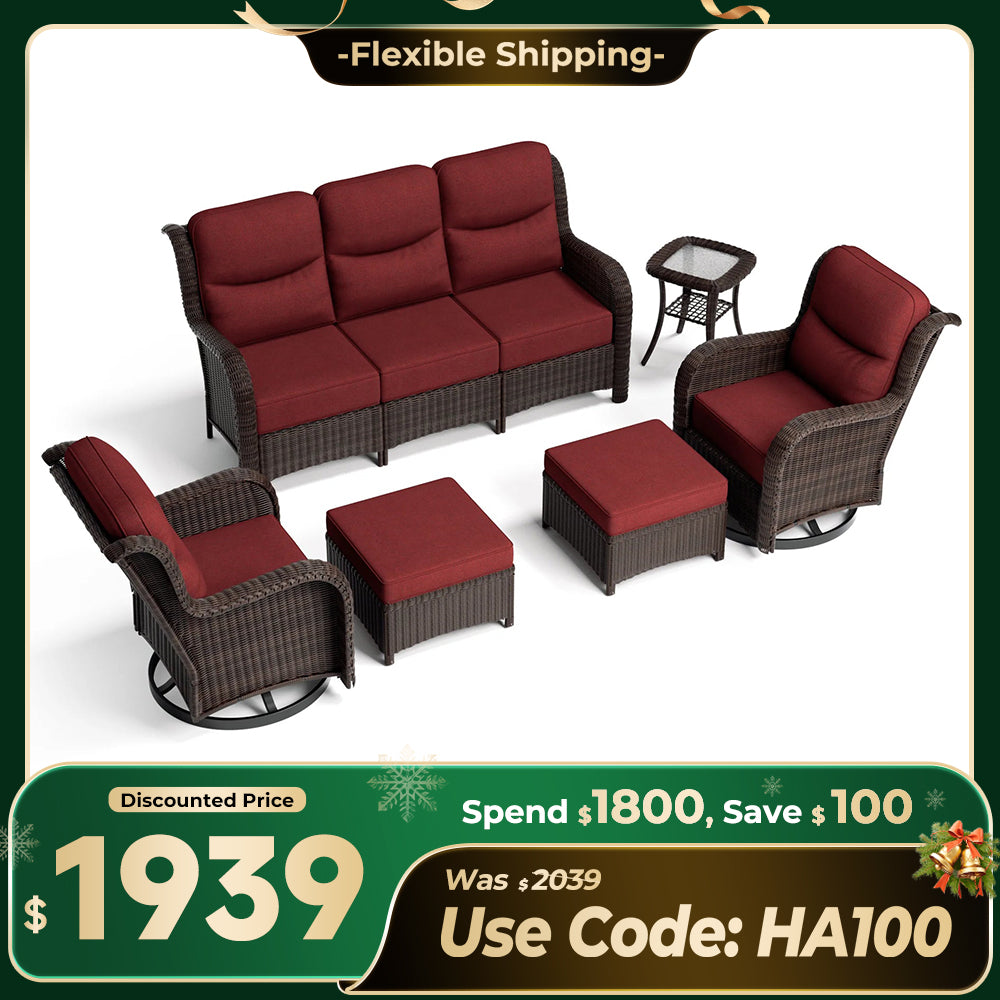 【Extra $100 OFF | CODE: HA100】Ardenelle Luxury 6 Piece Patio Wicker Sofa Set With Ottomans, Side tables And Covers