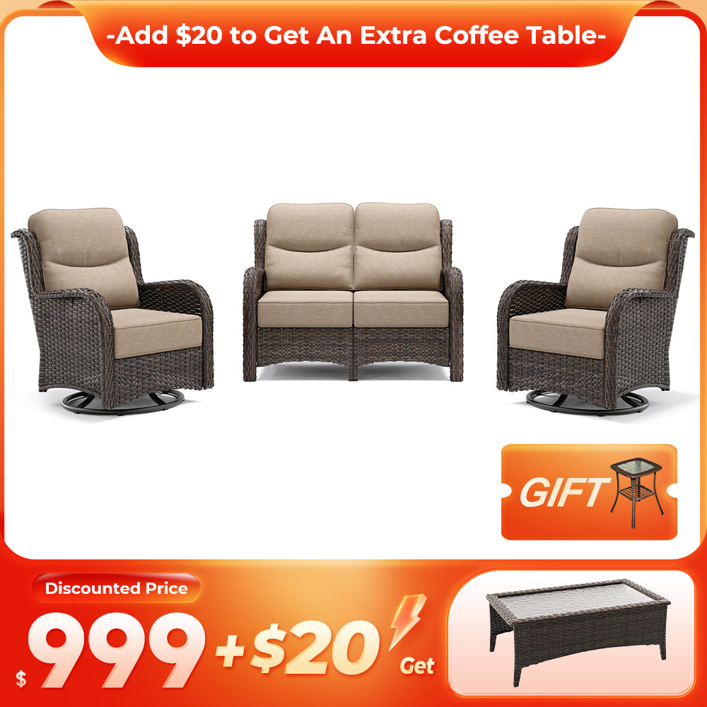 【Extra Coffee Table: $20 More】Hawthorne 4 Piece Patio Rattan Loveseat Set With Extra Coffee Table
