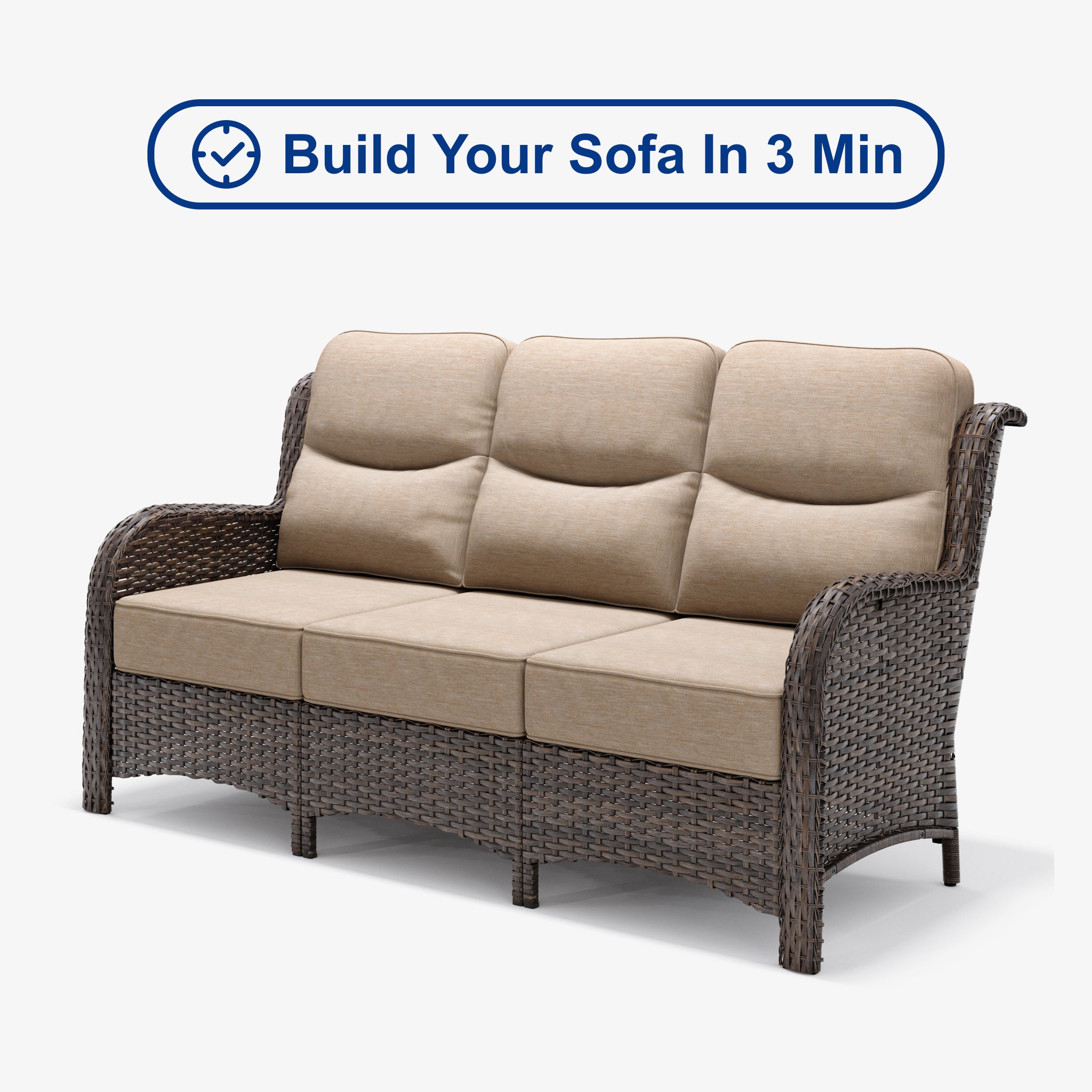 【Quick Assembly Collection】Outdoor Wicker 3-Min Sofa SAND