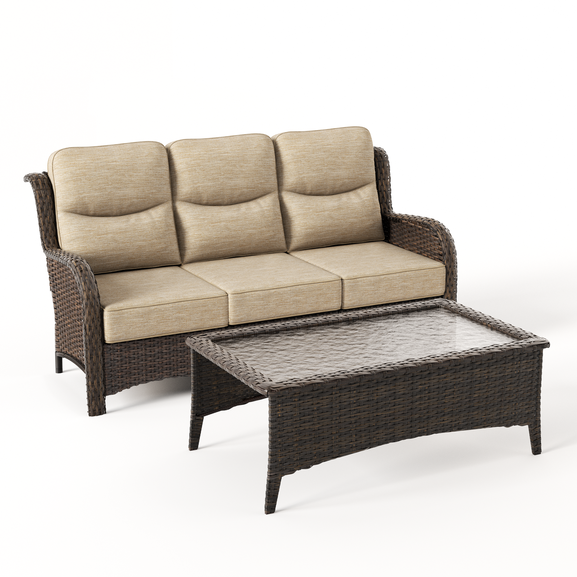Hawthorne 2 Piece Patio Wicker Sofa Set With Coffee Table