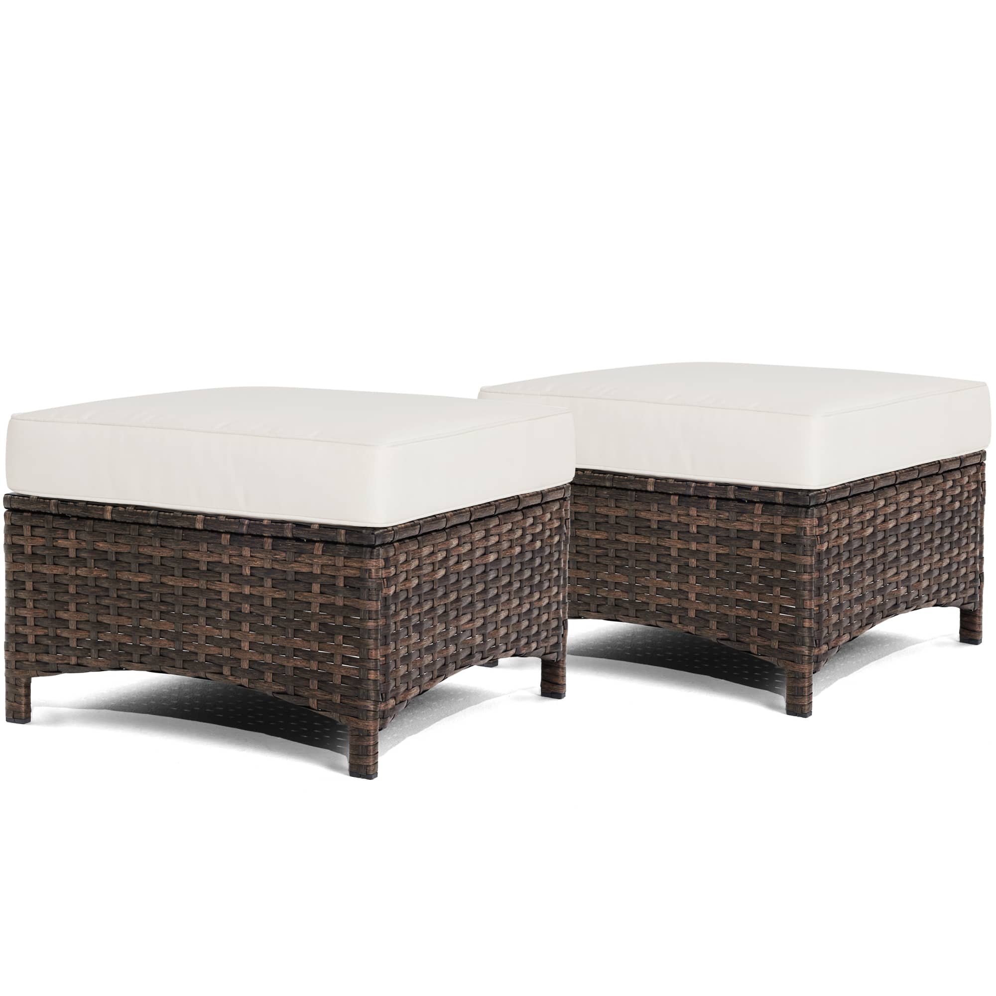 2PCS Flat Rattan White Ottomans