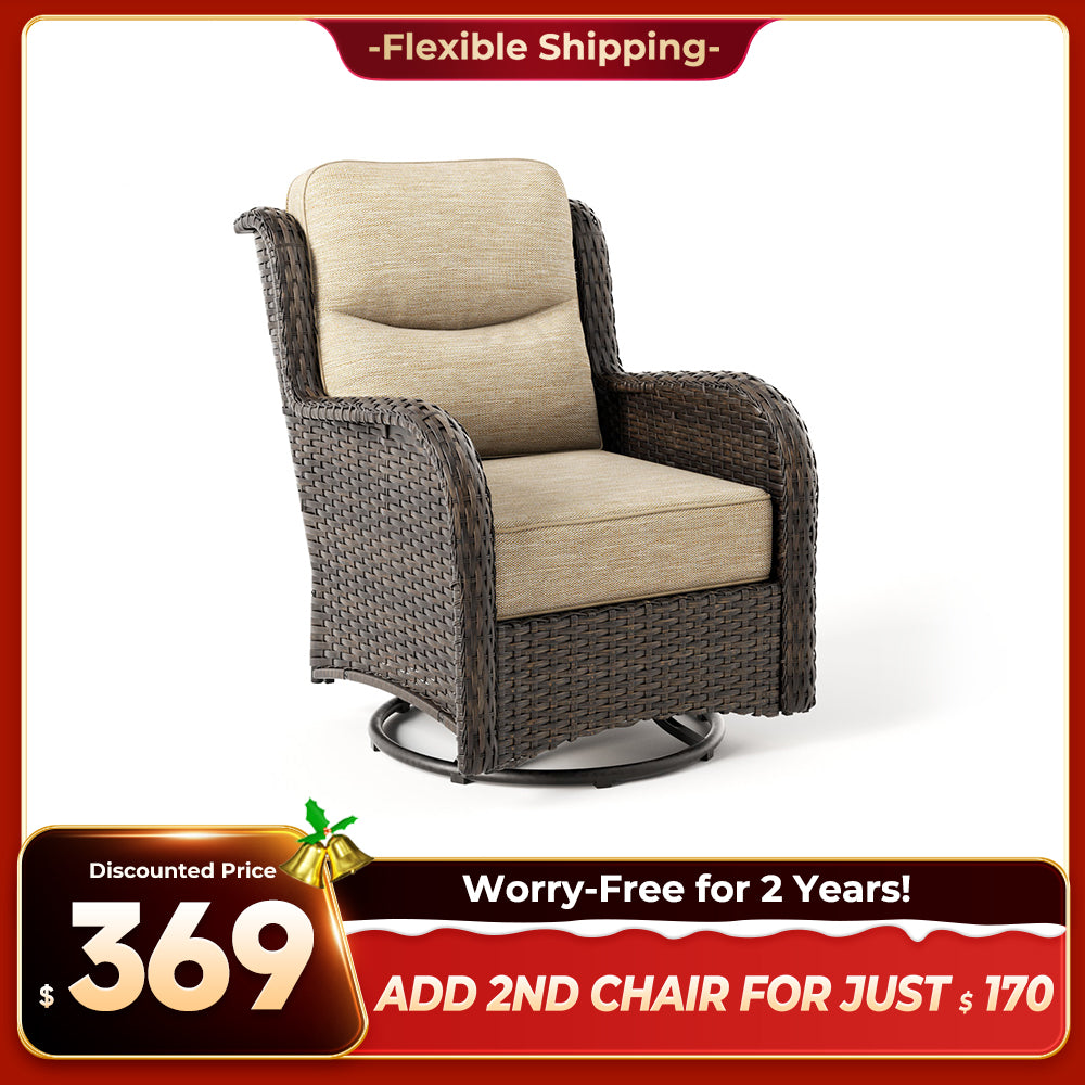 Hawthorne 360° Swivel Outdoor Wicker Gliding Chair With 6-Inch Cushion & Sturdy Base