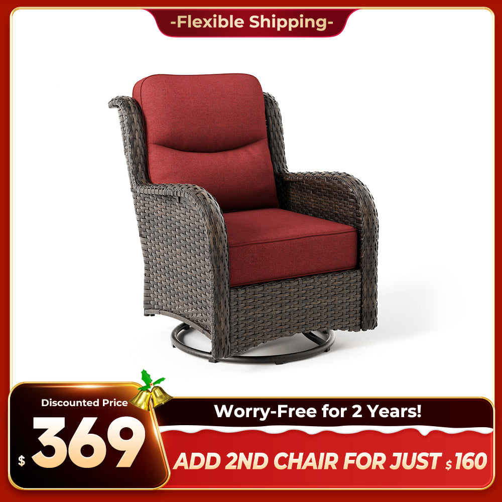 Hawthorne 360° Swivel Outdoor Wicker Gliding Chair With 6-Inch Cushion & Sturdy Base