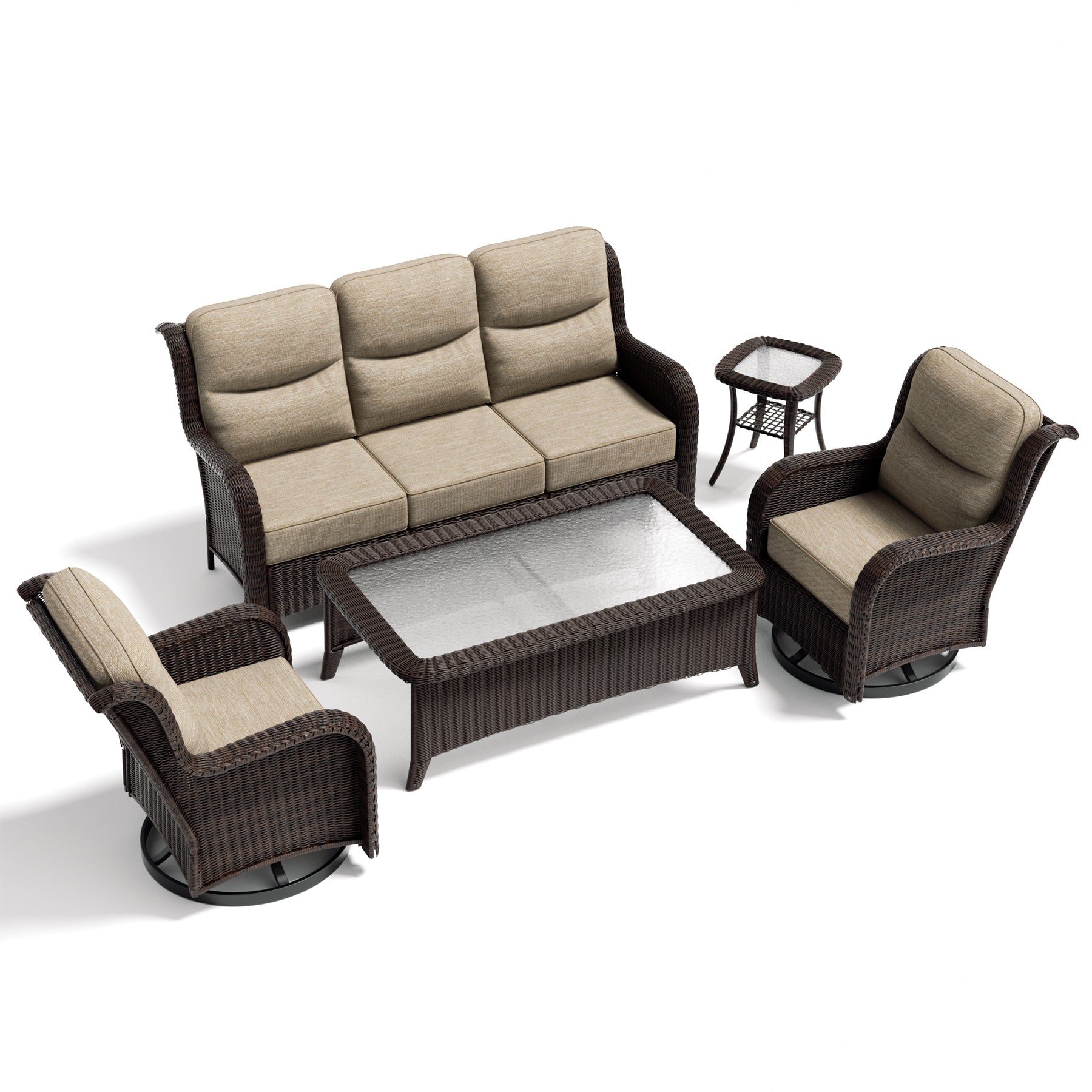 Ardenelle Luxury 5 Piece Patio Wicker Sofa Set With Tables And Covers