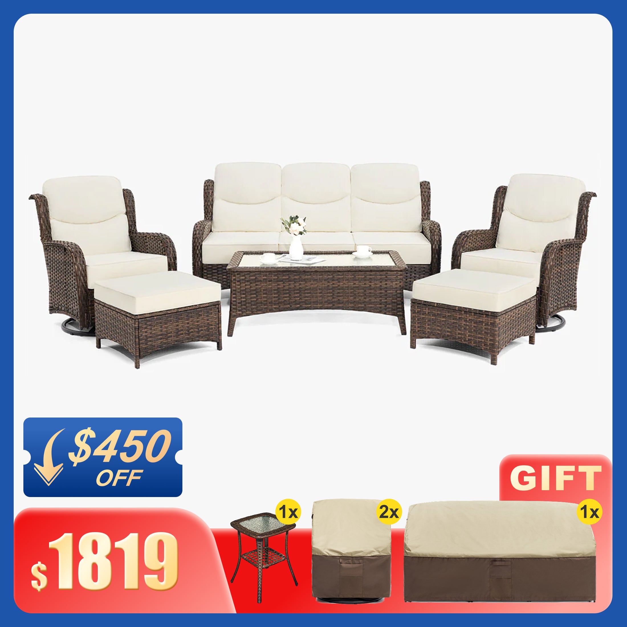 Hawthorne 9 Piece All Weather Outdoor Wicker Furniture Set With Removable khaki Covers