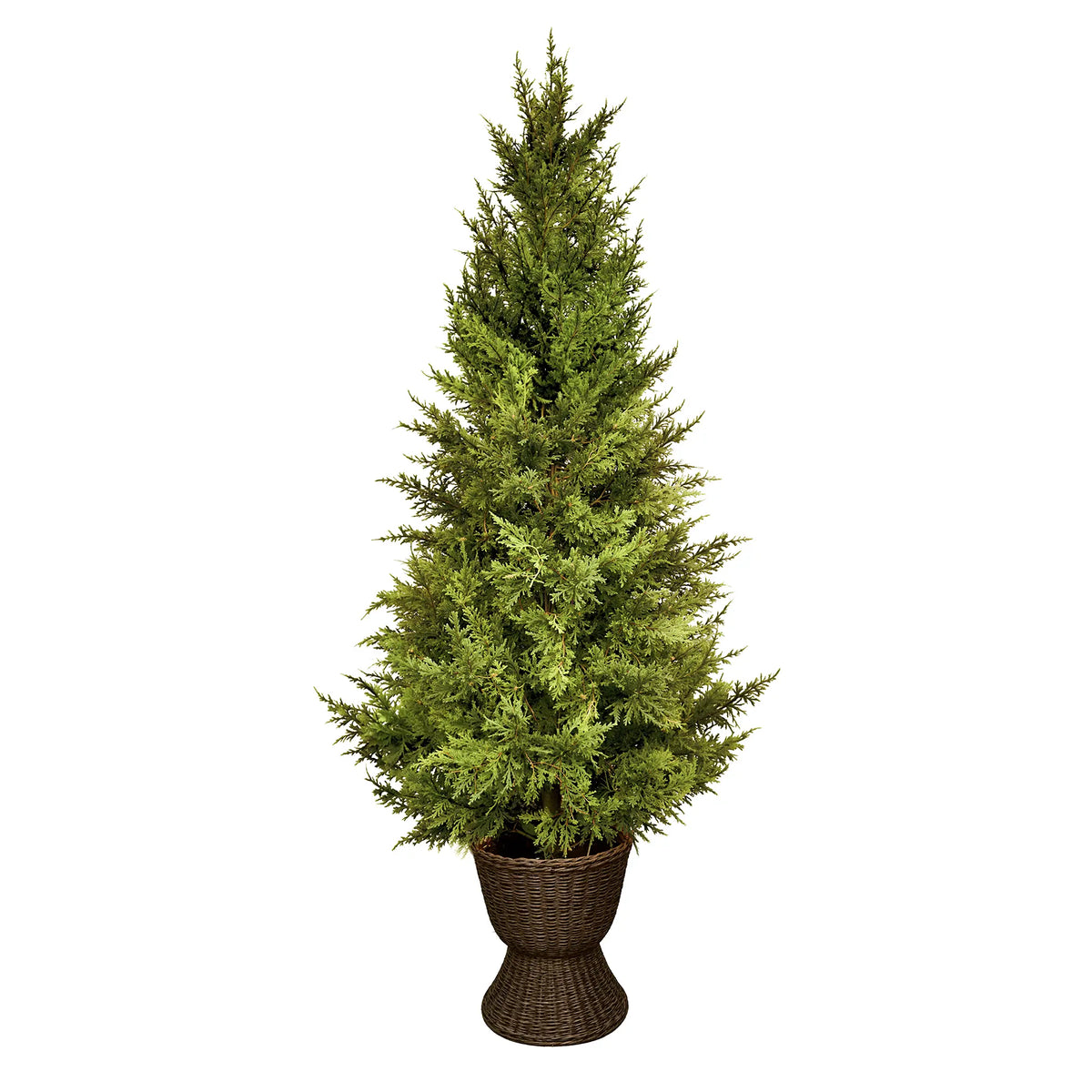 4 ft Pre-Lit Cedar Potted Porch Tree In Woven Urn Colored LED