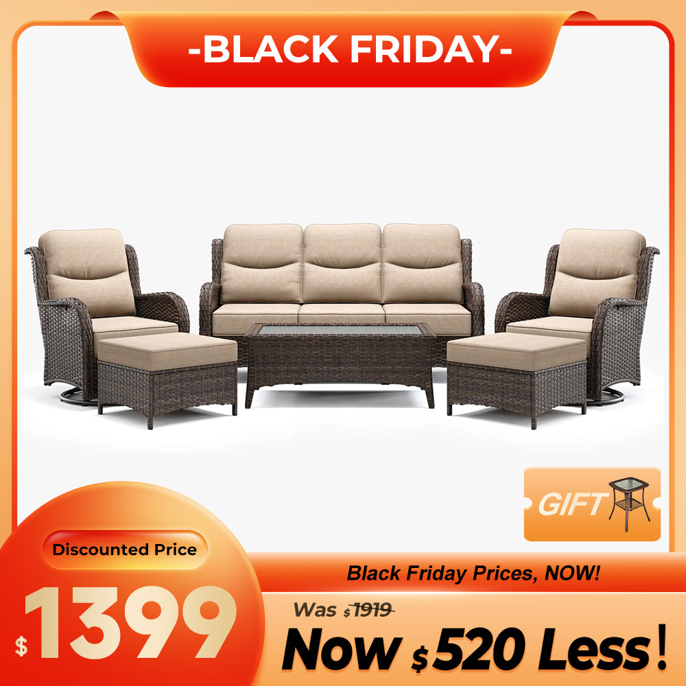 Hawthorne 6 Pieces Outdoor Wicker Sofa Set With Ergonomic backrest Design & Comfort Cushions