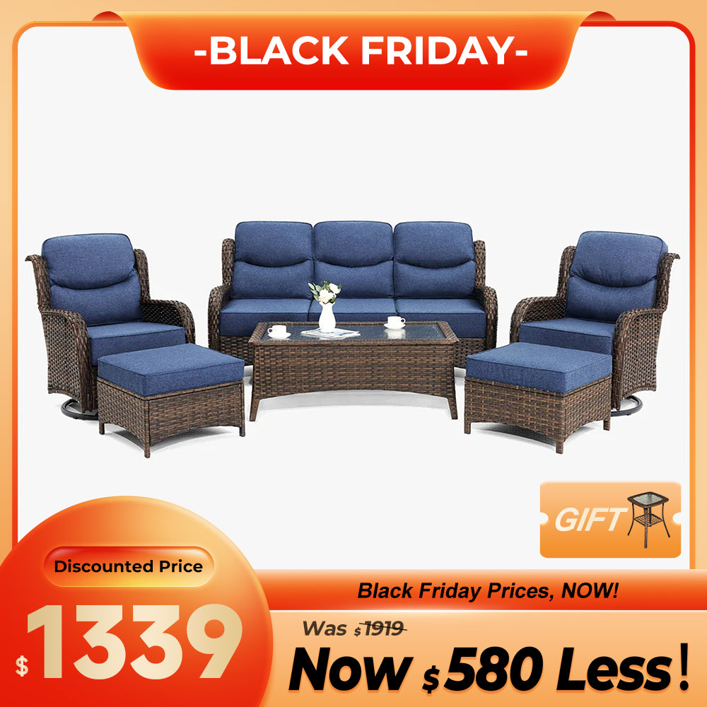 Hawthorne 6 Pieces Outdoor Wicker Sofa Set With Ergonomic backrest Design & Comfort Cushions