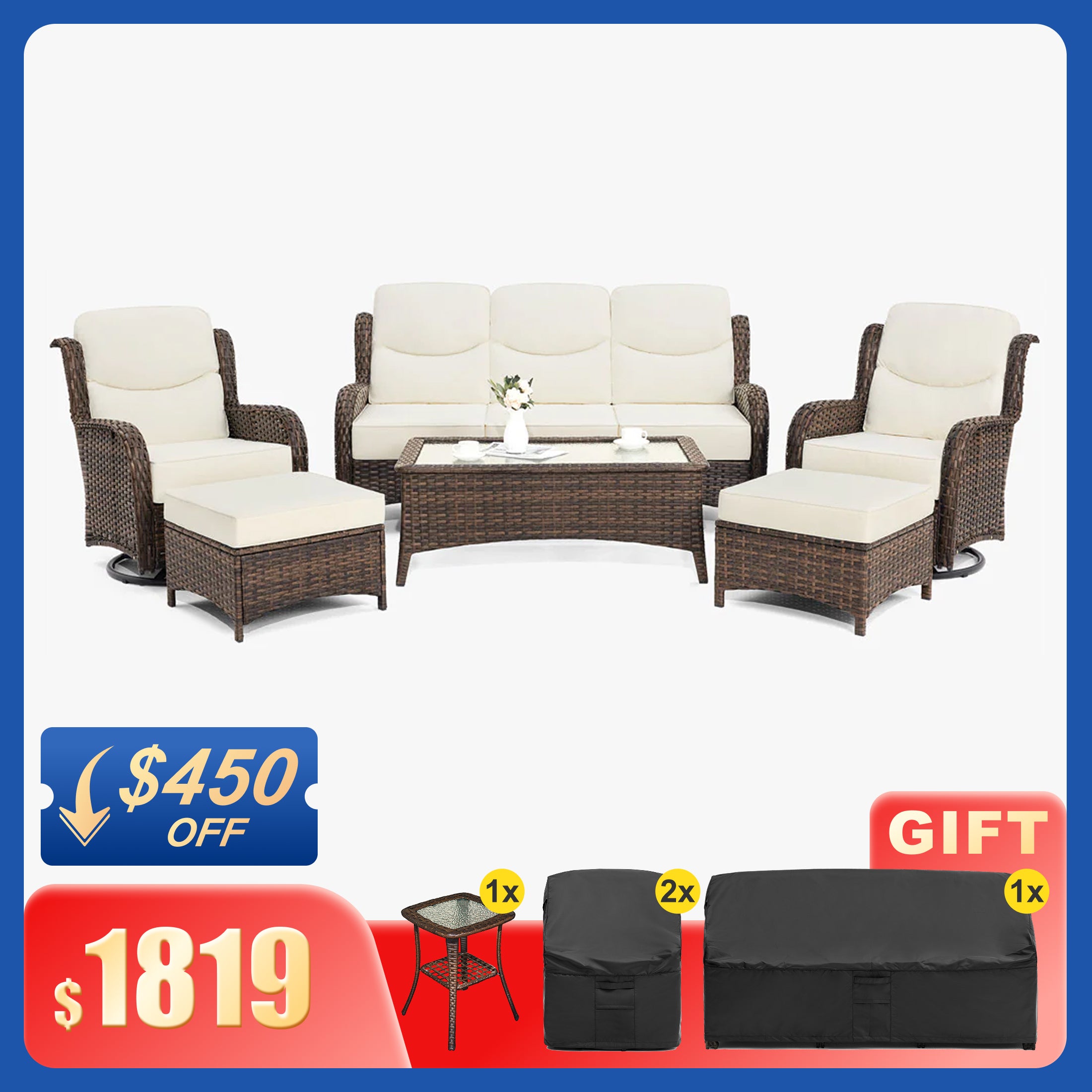 Hawthorne 9 Piece All Weather Outdoor Wicker Furniture Set With Removable Black Covers