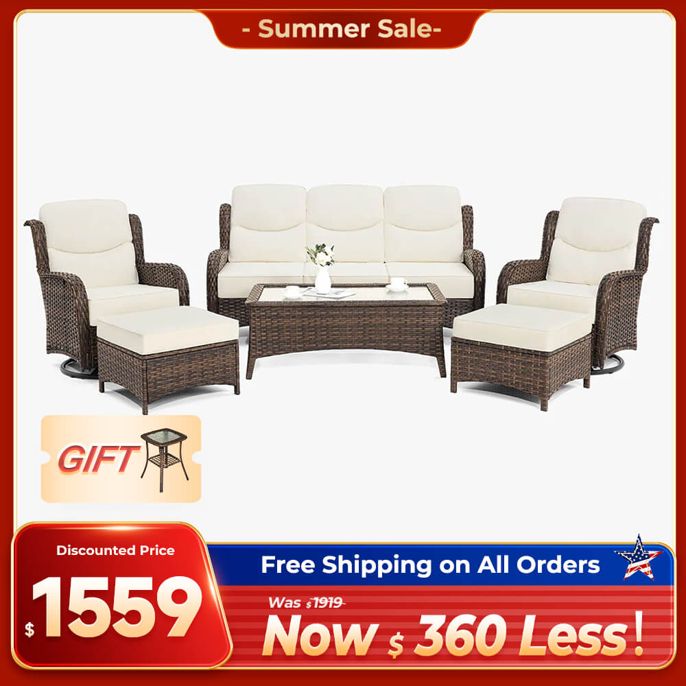 Hawthorne 6 Pieces Outdoor Wicker Sofa Set With Ergonomic backrest Design & Comfort Cushions