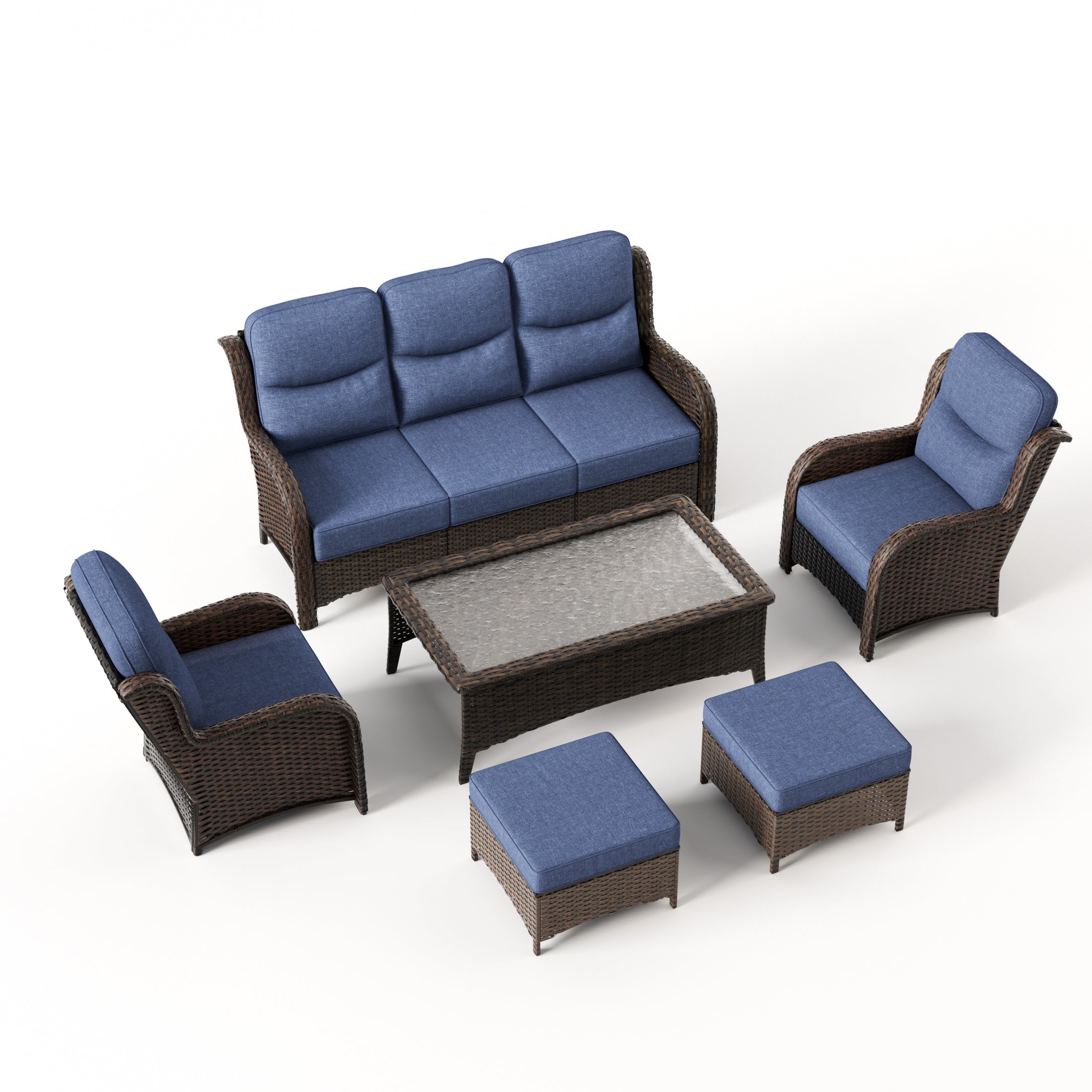 Hawthorne 6 Piece Patio Rattan Furniture Set With 3-Seater Sofa & Coffee Table For Gatherings