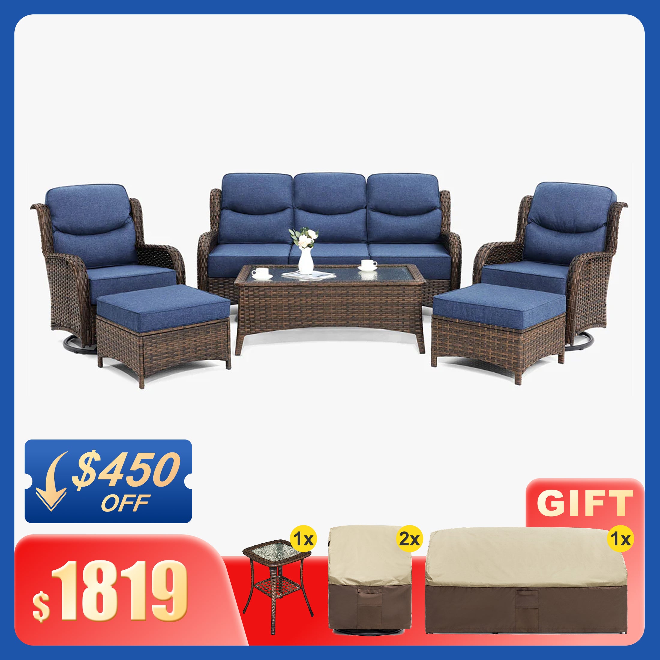 Hawthorne 9 Piece All Weather Outdoor Wicker Furniture Set With Removable khaki Covers