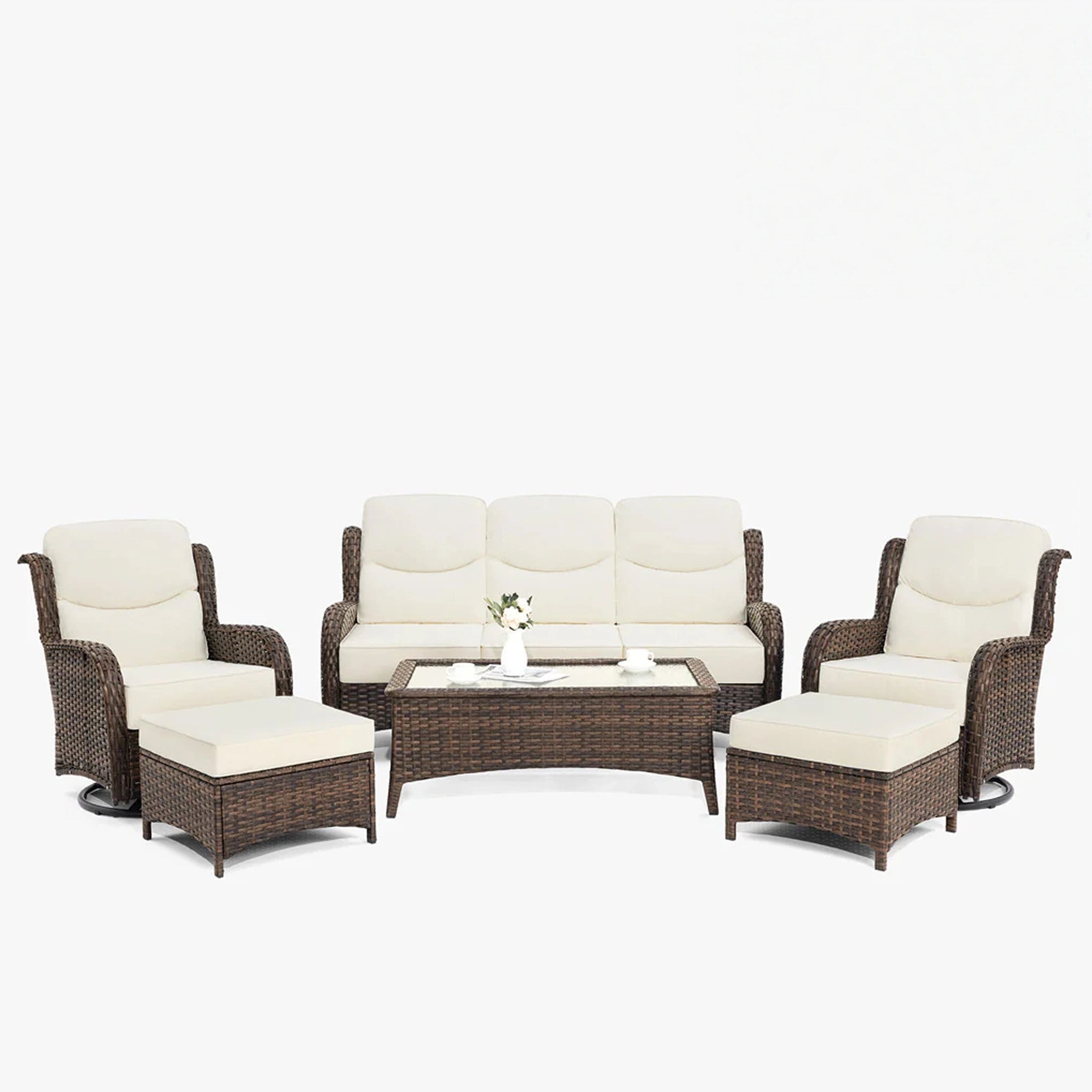 Hawthorne 6 Pieces Outdoor Wicker Sofa Set With Ergonomic backrest Design & Comfort Cushions