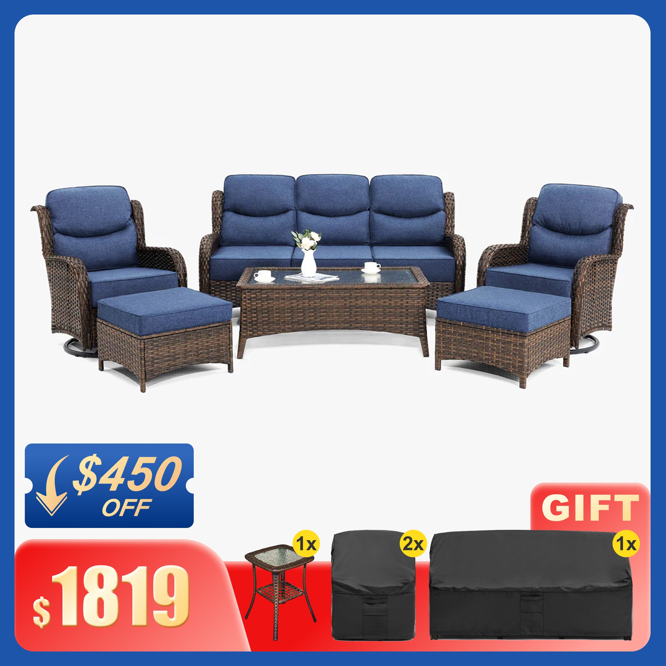 Hawthorne 9 Piece All Weather Outdoor Wicker Furniture Set With Removable Black Covers
