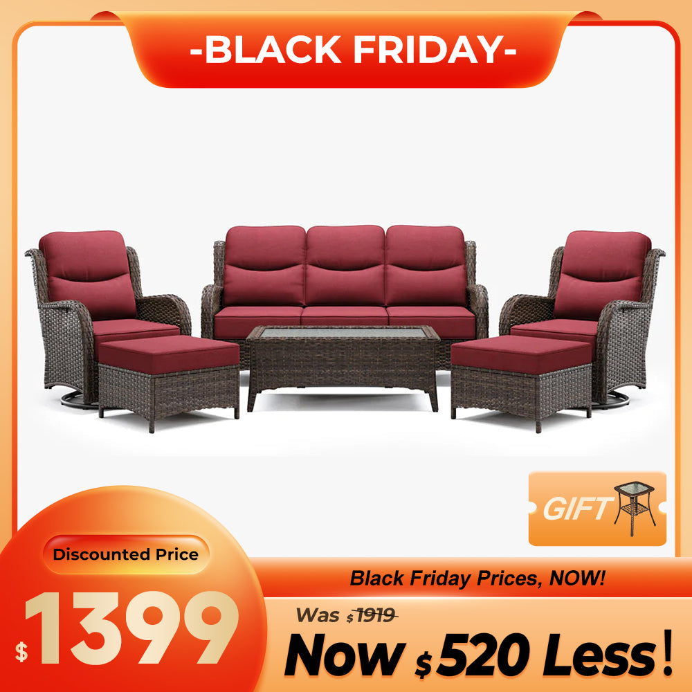 Hawthorne 6 Pieces Outdoor Wicker Sofa Set With Ergonomic backrest Design & Comfort Cushions