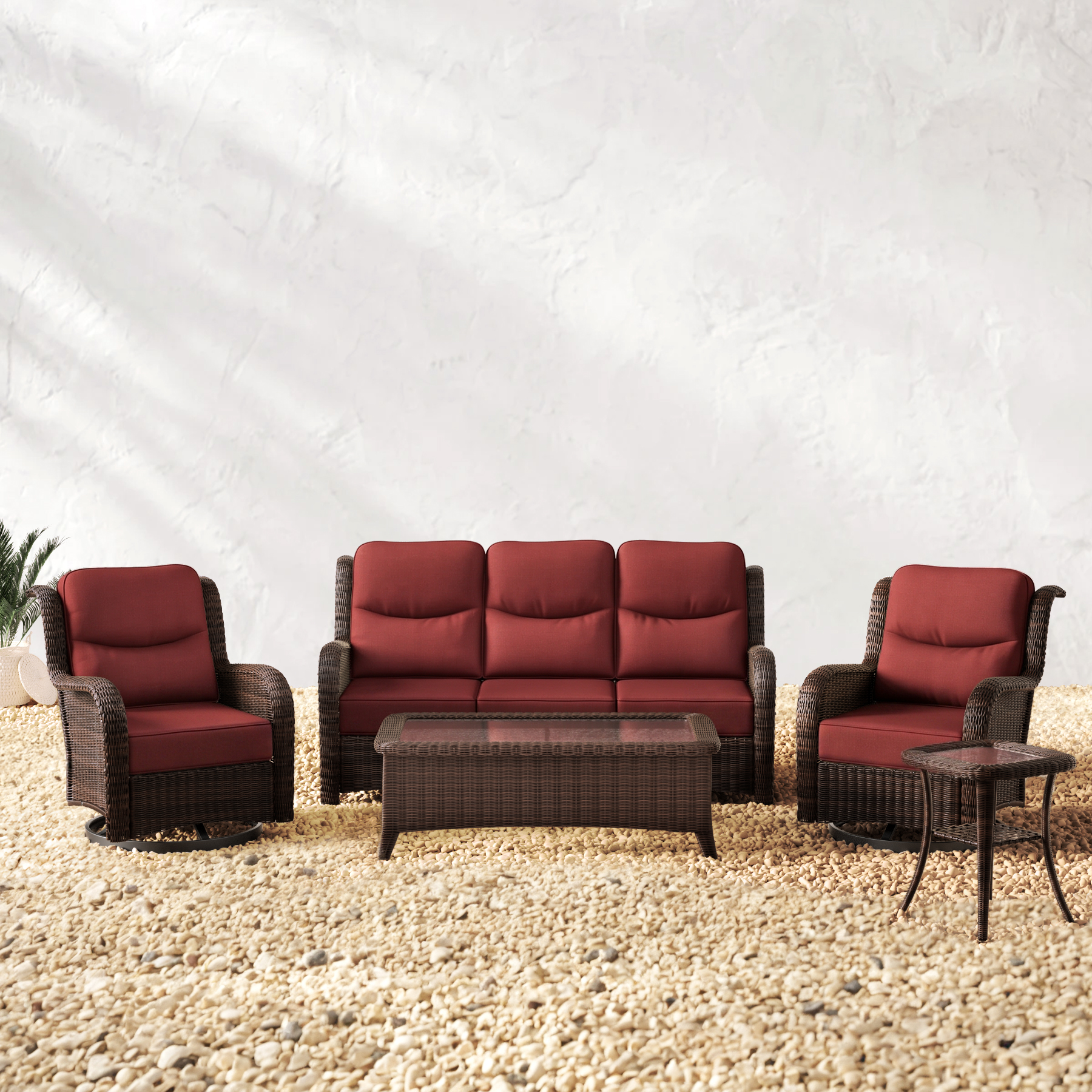 Ardenelle Luxury 5 Piece Patio Wicker Sofa Set With Tables And Covers