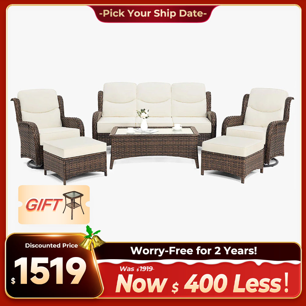 Hawthorne 6 Pieces Outdoor Wicker Sofa Set With Ergonomic backrest Design & Comfort Cushions