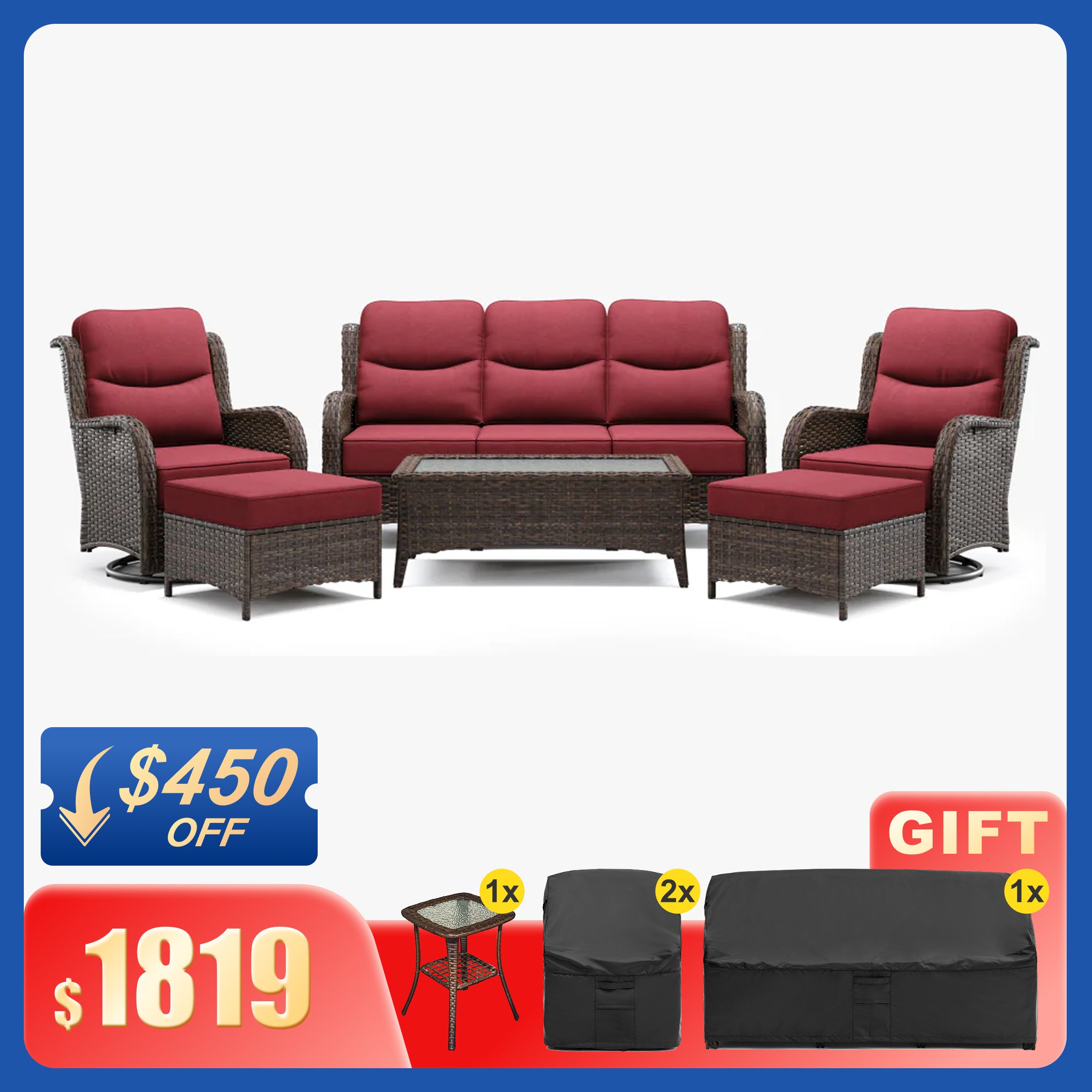 Hawthorne 9 Piece All Weather Outdoor Wicker Furniture Set With Removable Black Covers