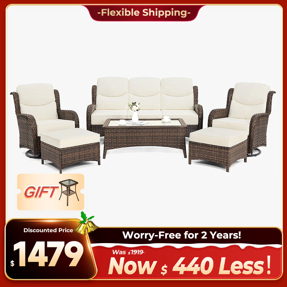Hawthorne 6 Pieces Outdoor Wicker Sofa Set With Ergonomic backrest Design & Comfort Cushions