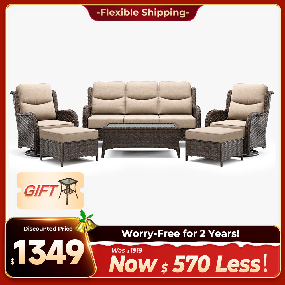 Hawthorne 6 Pieces Outdoor Wicker Sofa Set With Ergonomic backrest Design & Comfort Cushions