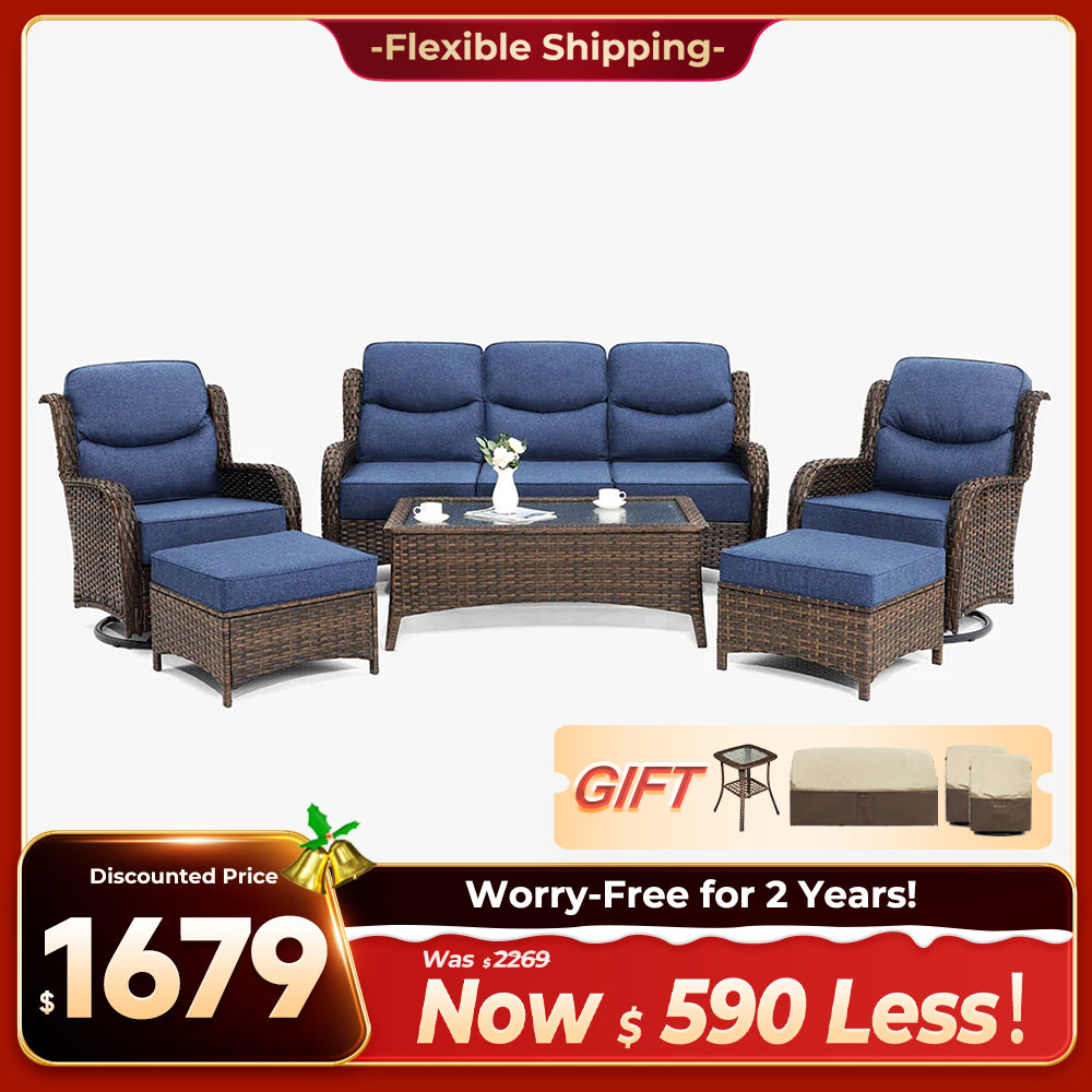 Hawthorne 9 Piece All Weather Outdoor Wicker Furniture Set With Removable khaki Covers