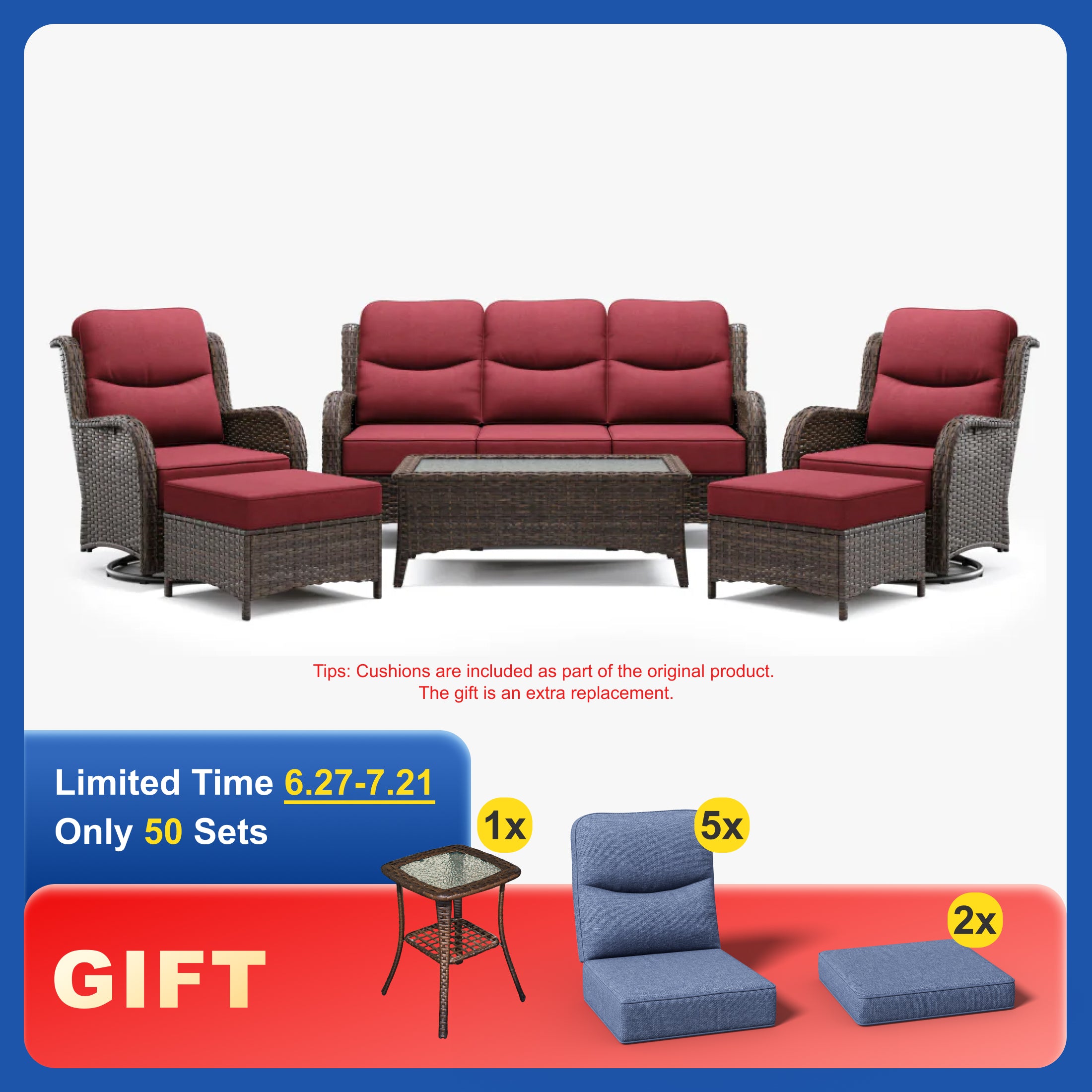 Hawthorne 6 Pieces Sofa Set With 5 Blue Replacement Cushions