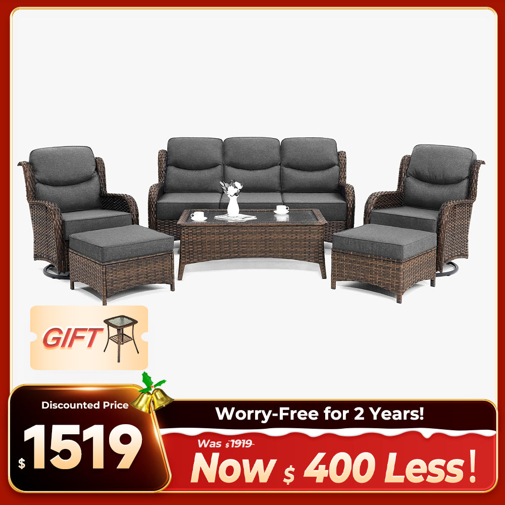 Hawthorne 6 Pieces Outdoor Wicker Sofa Set With Ergonomic backrest Design & Comfort Cushions