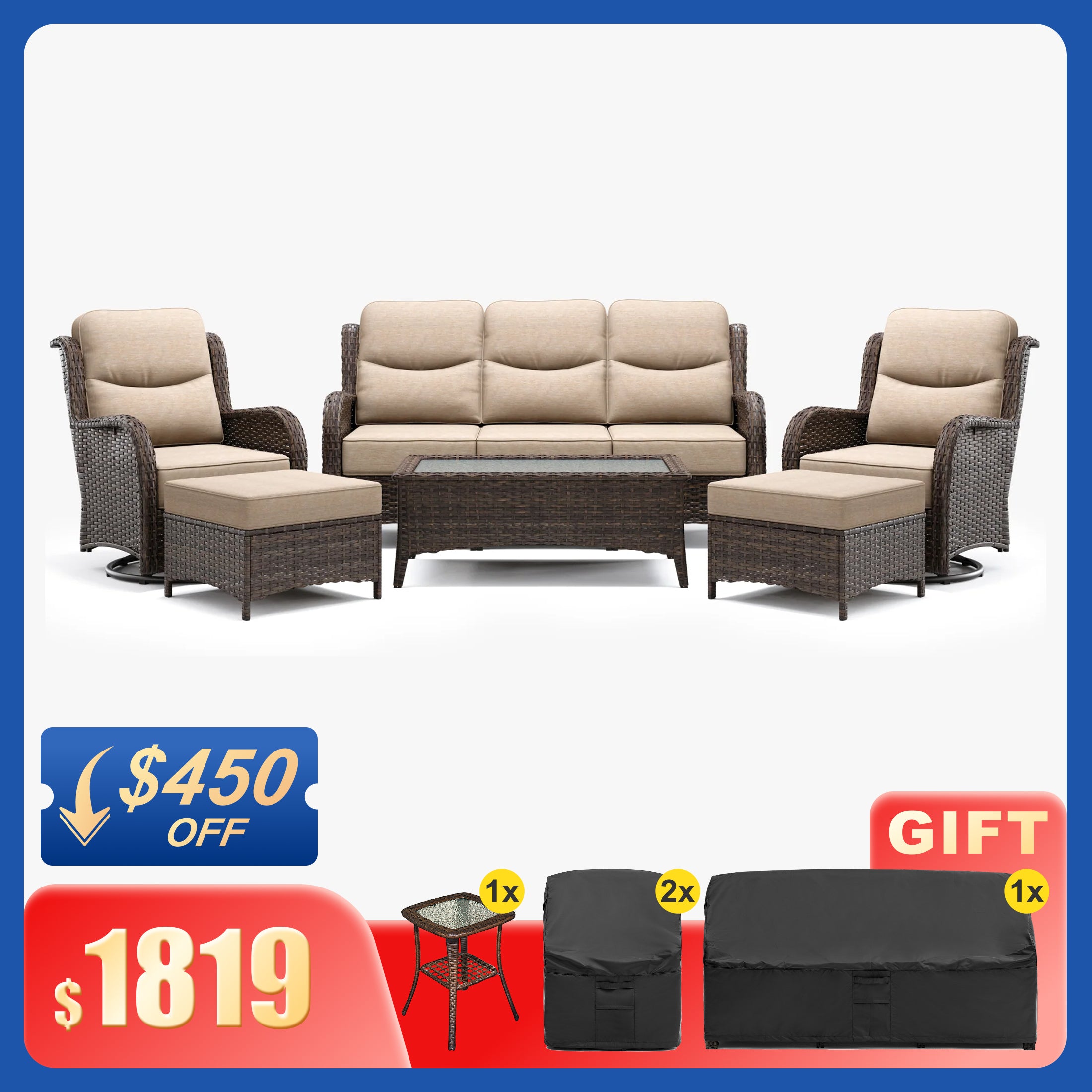 Hawthorne 9 Piece All Weather Outdoor Wicker Furniture Set With Removable Black Covers