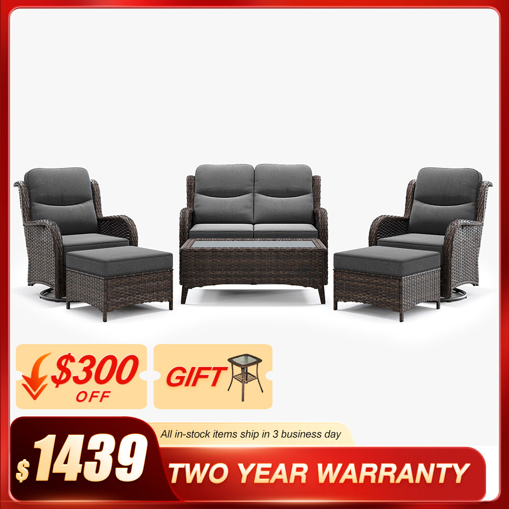 Hawthorne 6 Pieces Outdoor Wicker Loveseat Set With Ergonomic backrest Design & Comfort Cushions