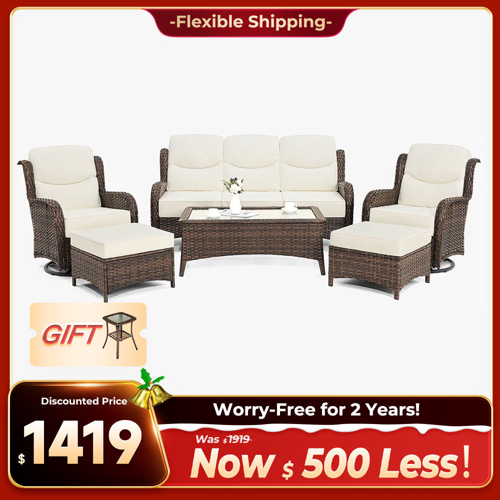 Hawthorne 6 Pieces Outdoor Wicker Sofa Set With Ergonomic backrest Design & Comfort Cushions