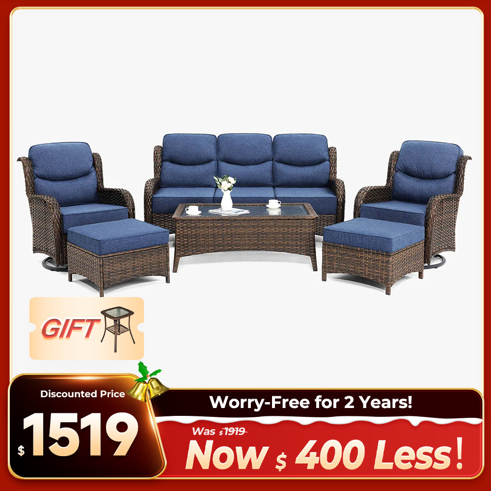 Hawthorne 6 Pieces Outdoor Wicker Sofa Set With Ergonomic backrest Design & Comfort Cushions