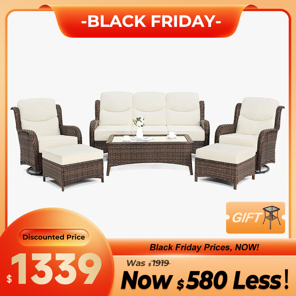 Hawthorne 6 Pieces Outdoor Wicker Sofa Set With Ergonomic backrest Design & Comfort Cushions