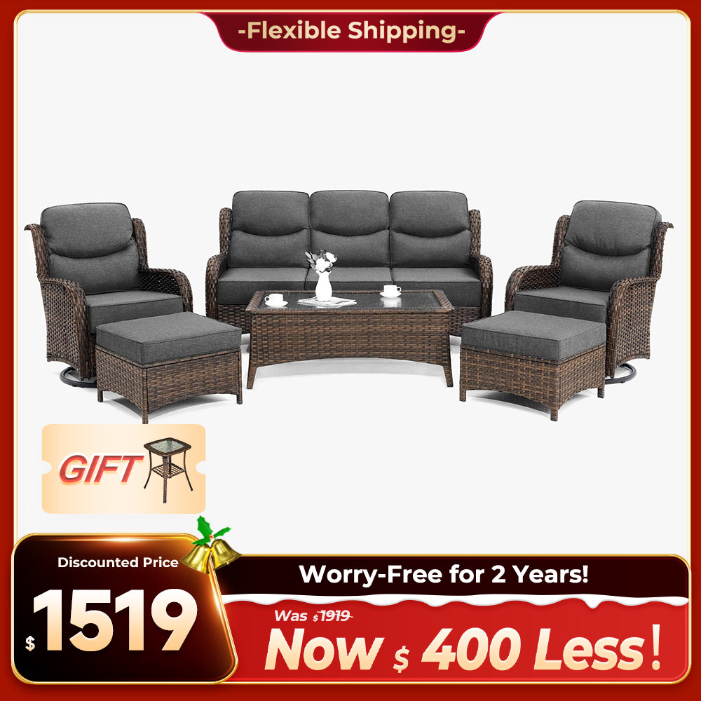 Hawthorne 6 Pieces Outdoor Wicker Sofa Set With Ergonomic backrest Design & Comfort Cushions