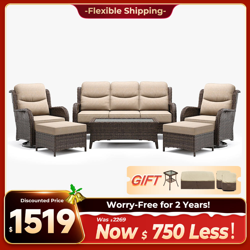 Hawthorne 9 Piece All Weather Outdoor Wicker Furniture Set With Removable khaki Covers