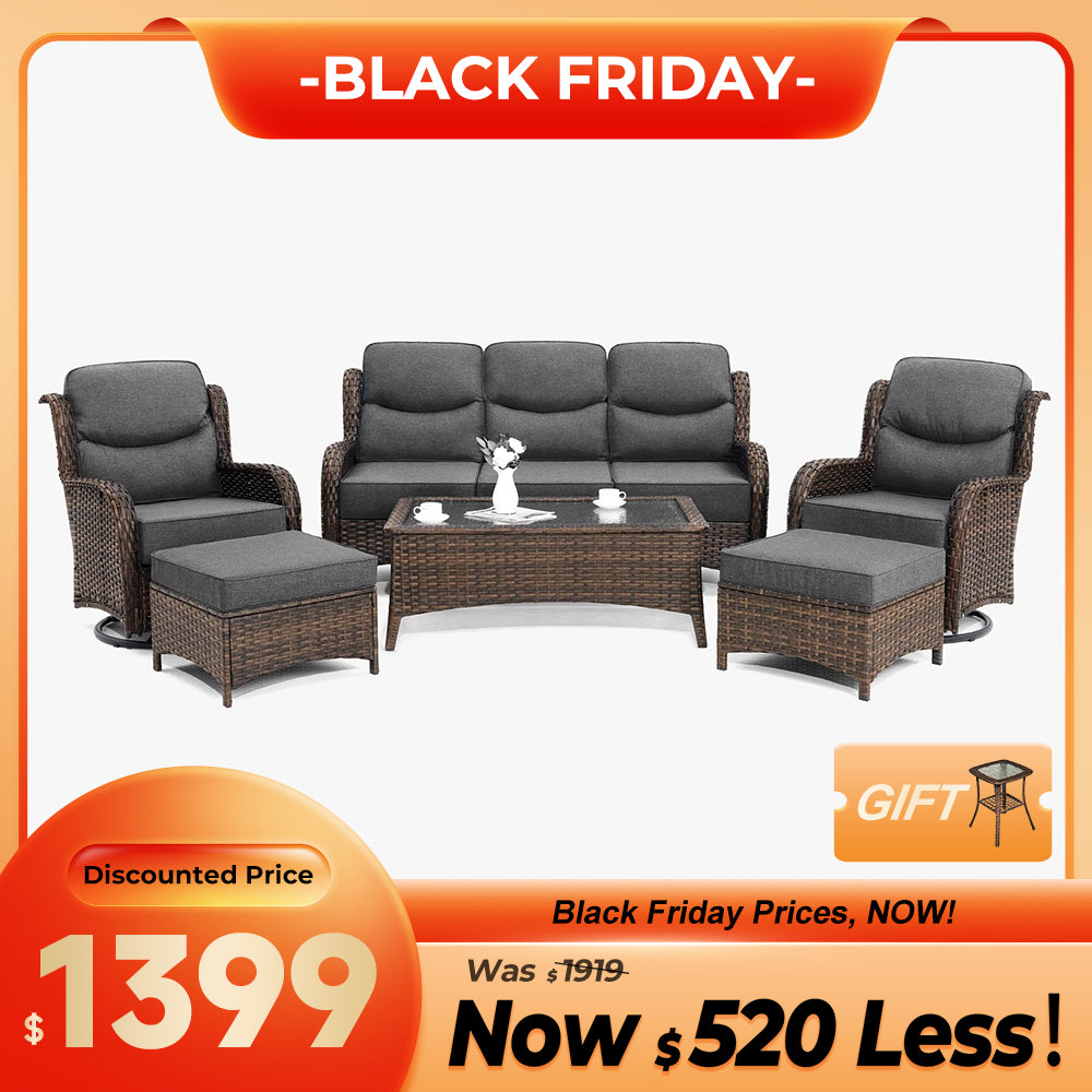 Hawthorne 6 Pieces Outdoor Wicker Sofa Set With Ergonomic backrest Design & Comfort Cushions