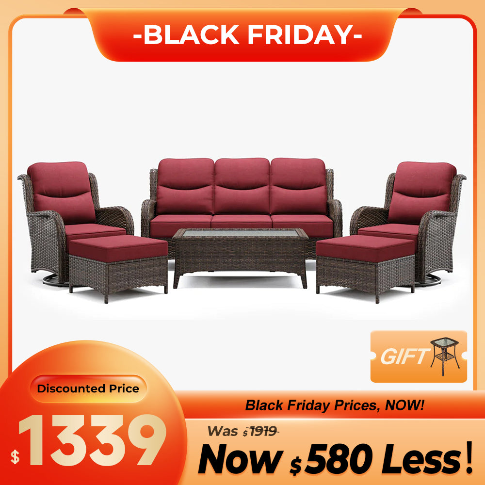 Hawthorne 6 Pieces Outdoor Wicker Sofa Set With Ergonomic backrest Design & Comfort Cushions