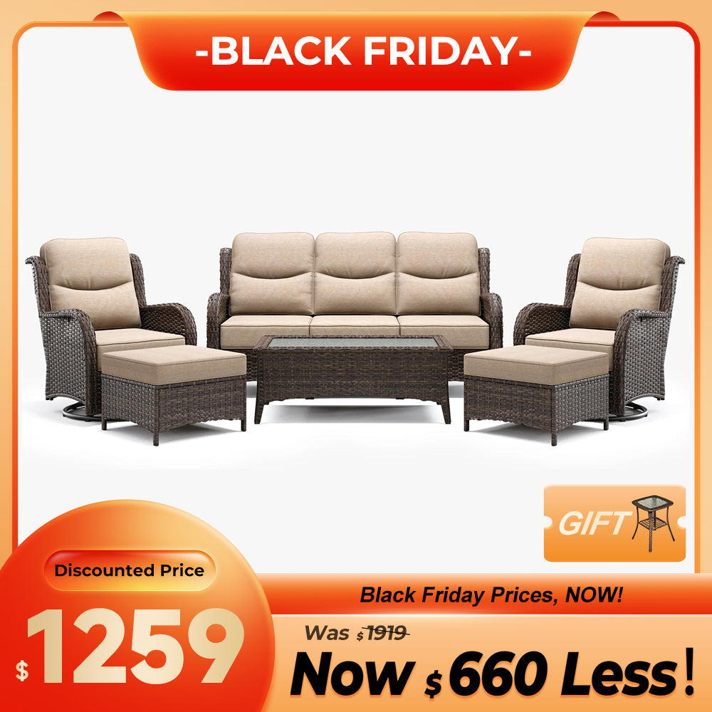 Hawthorne 6 Pieces Outdoor Wicker Sofa Set With Ergonomic backrest Design & Comfort Cushions